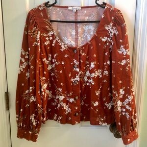 Madewell Rust Floral Button-Up Top